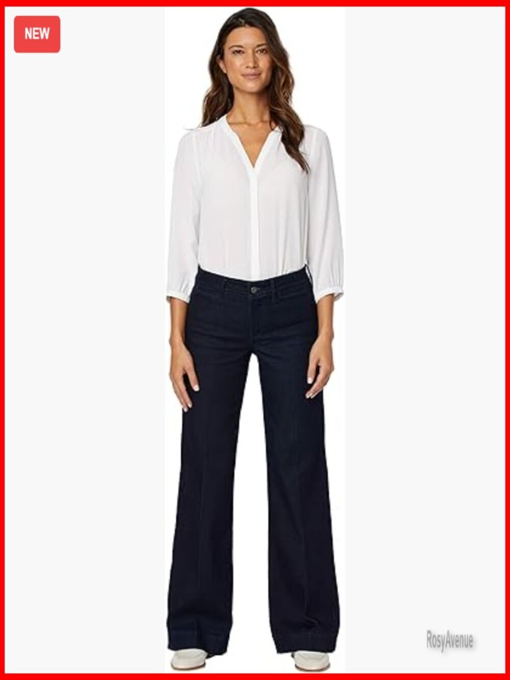 Wide Leg Trouser Jeans with Slimming Panel, 33" Inseam, Cotton Blend